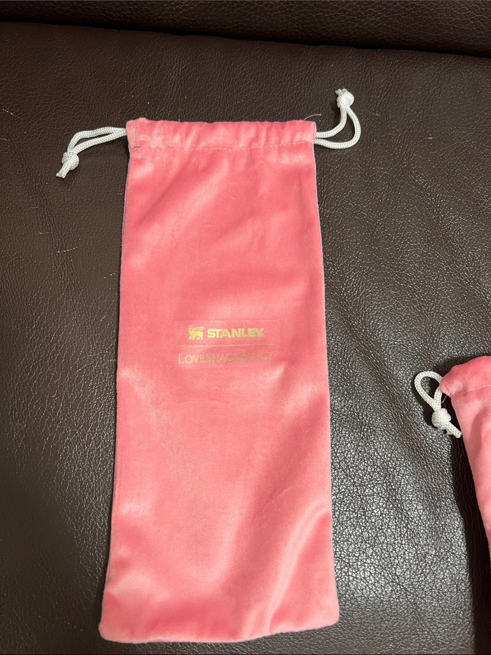 Stanley Pink Velvet Drawstring Pouch with Gold Logo